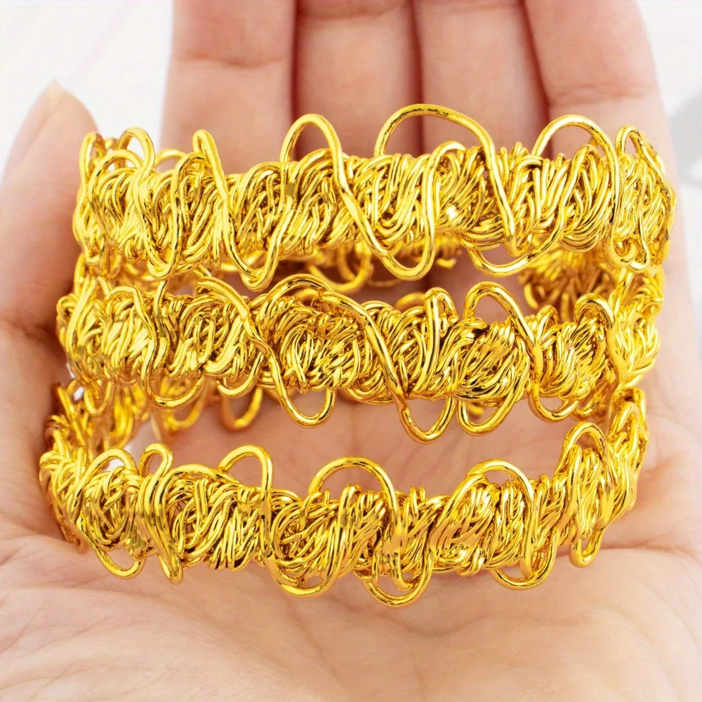 

Luxury 24K Gold Color Bangle Set For Women America Dubai Women's Twisted Pattern Bracelets Sets Party Accessory Gifts Wholesales