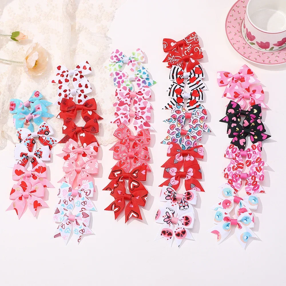 2Pcs/lot 2.36inch Bow Hairclips Valentine's Day Ribbon Hair Bows Clip for Girls Childrens Cheer Up Gifts Hair Accessories