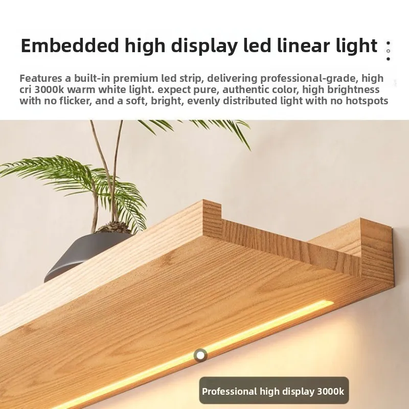 رف تخزين الإضاءة الخشبي الصلب، قسم خشبي مثبت على الحائط، رف مستقيم مضيء مثبت على الحائط، رف كتب إبداعي جديد #4