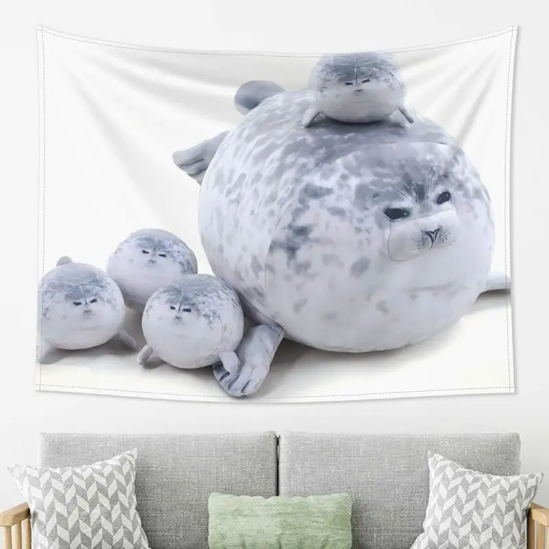 VIKAMA Soft Cute Round Fat Spotted Seal Doll Healing Tapestry Background Fresh Cute Wall Decoration Room Decoration
