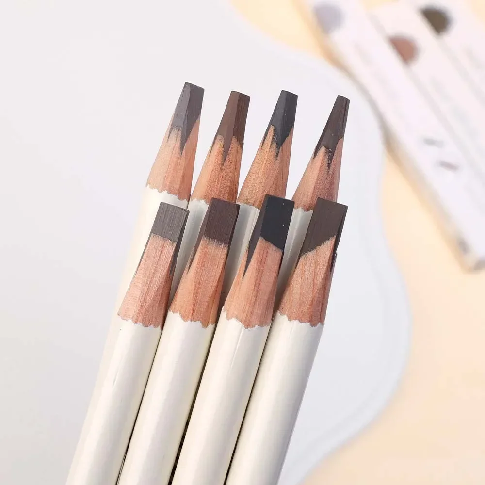 Professional Double-Ended Wood Eyebrow Pencil Waterproof Lasting Matte Eyebrow Tattoo Tint Pen with Brush Brow Makeup Cosmetics