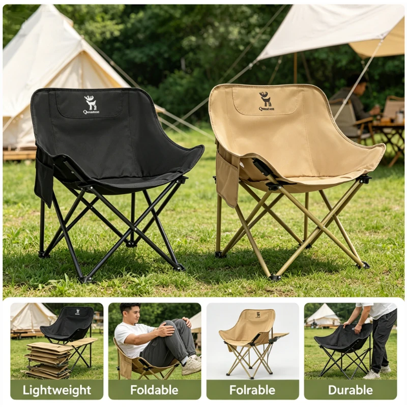 Outdoor Folding Moon Chair Portable Chair Camping Chair Picnic Gear Fishing Travel Hike Tool Quick Set Folding Beach Chairs