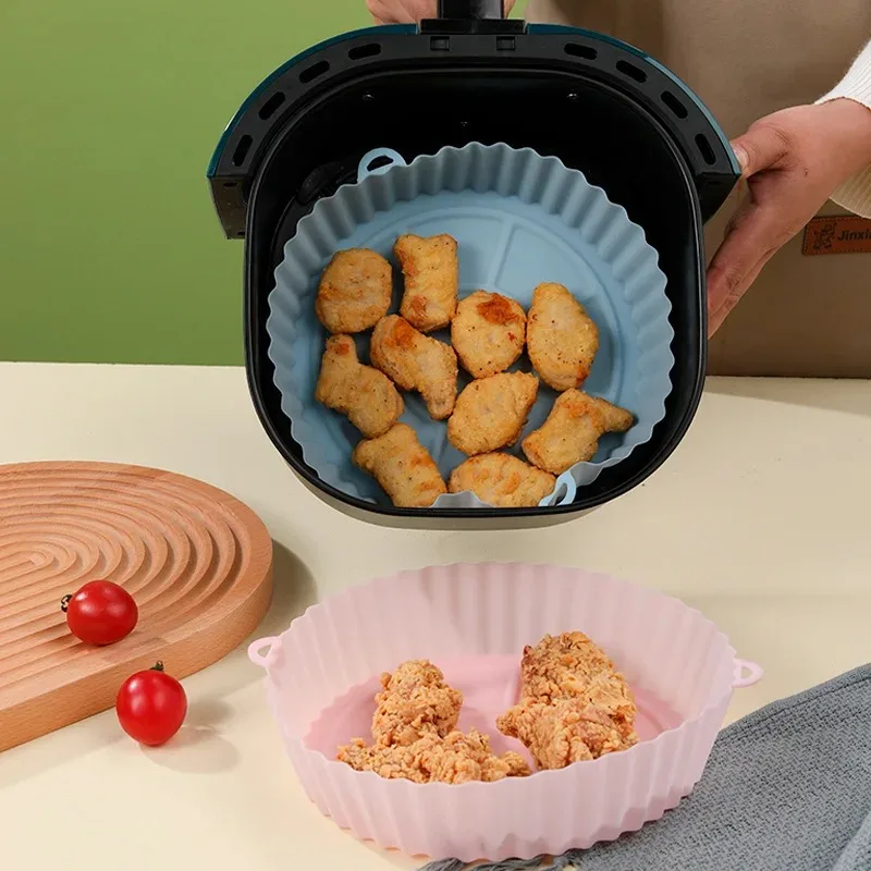 18/18.5cm Air Fryers Oven Baking Tray Fried Chicken  Basket Mat AirFryer Silicone Pot Round Replacemen Grill Pan Accessories