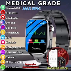 New NOYAFA 2025 Uric Acid Blood Pressure Smart Watch ECG+PPG Men Blood Oxygen Blood Fat Bluetooth Call Sports Health Watch