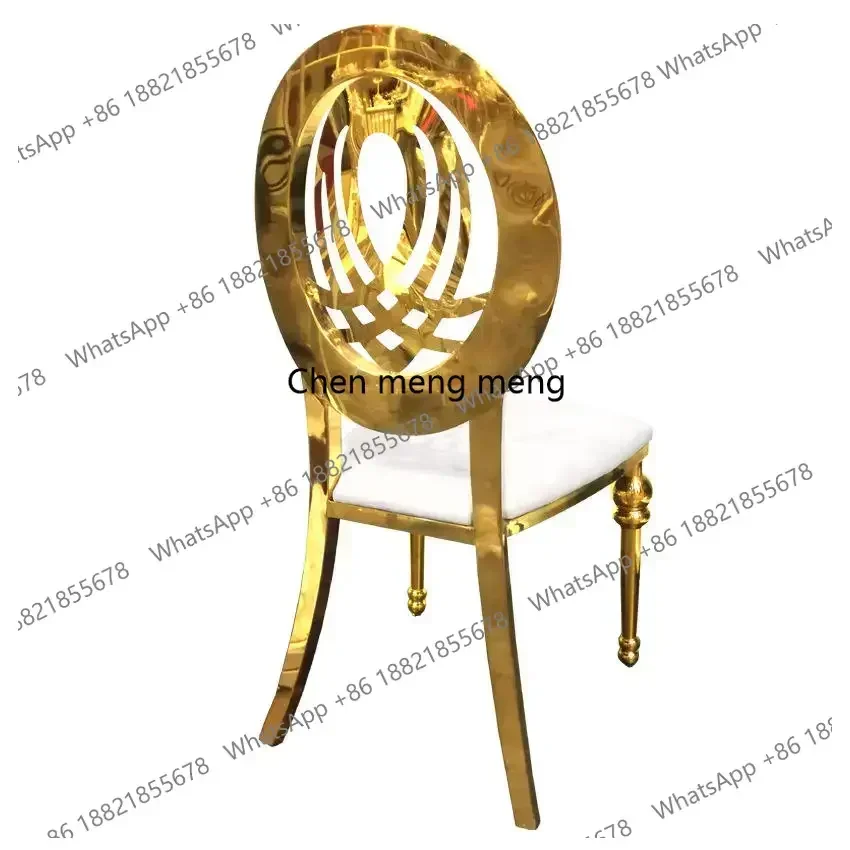 M138Light luxury stainless steel gold dining chairs wedding banquet hall dining table and chairs view 6