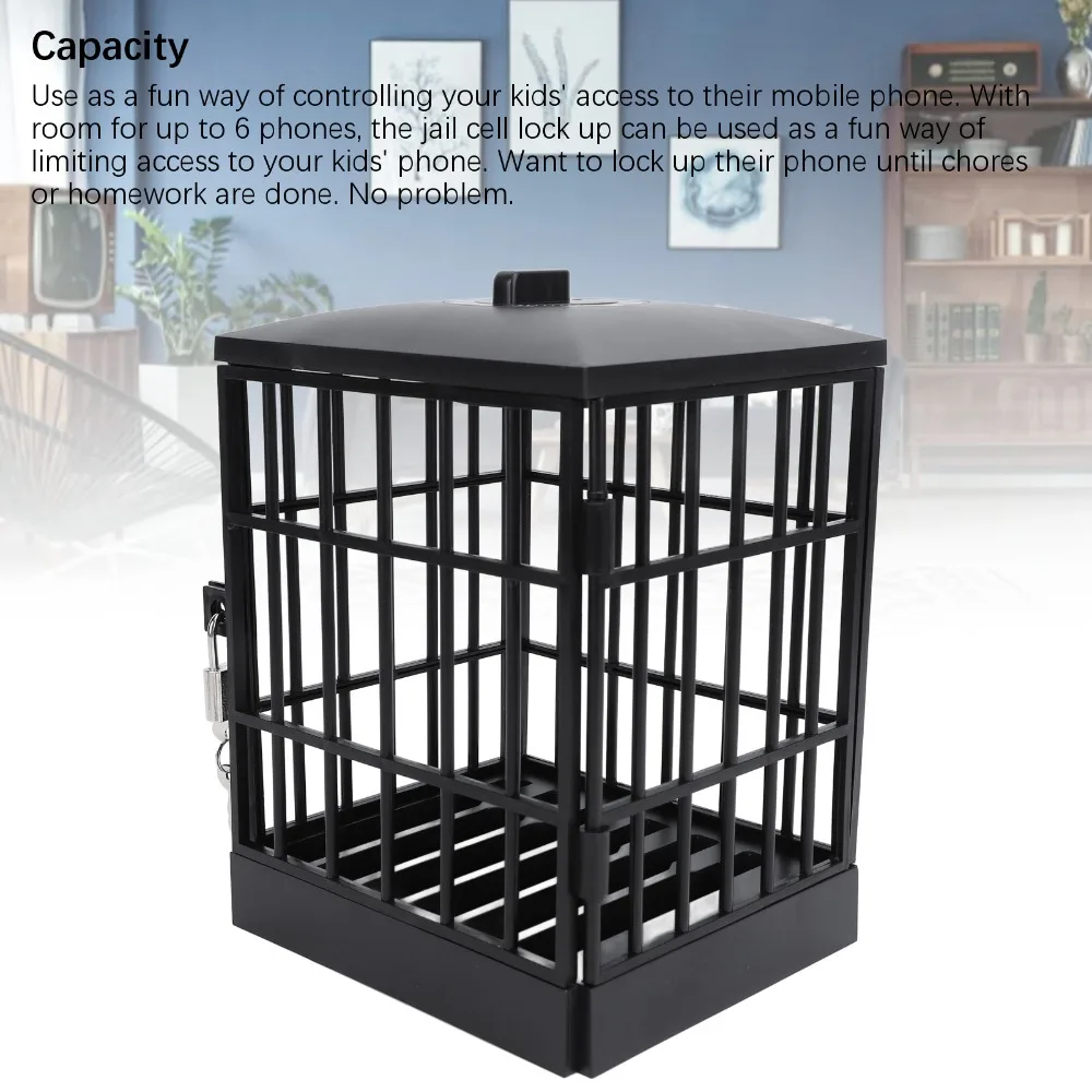 Lockable Design Cell Phone Jail All Black Key Lock Mobile Phone Prison Time Management Black Grey Smartphone Storage Cage