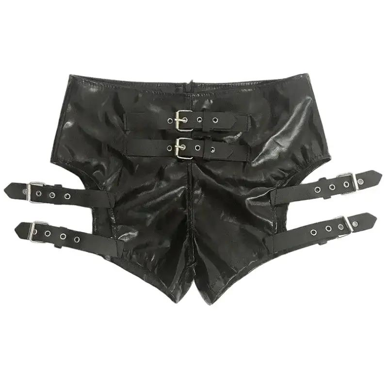 24 New Women Black Pu Leather Shorts Sexy Hollow Out Bodycon High Wasist Shorts For Women