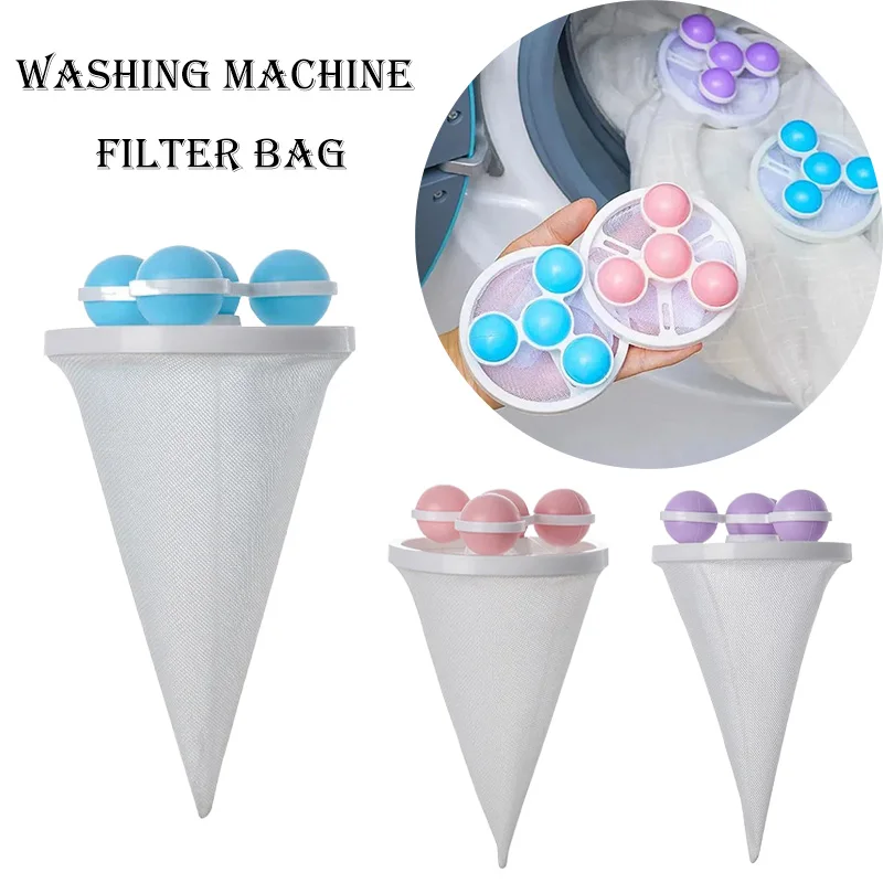 Wiederverwendbare Waschmaschinen-Filterkugeln, Tierhaarfänger, schwimmender Fusselentferner, Netz-Wäsche-Reinigungswerkzeug, Blau, Rosa, Lila, Waschen