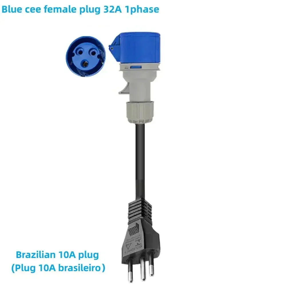 KHONS elétrico veículo carregador azul CEE 32A para plugue brasileiro 10A adaptador 32A 1 fase fêmea para conector de plugue 10A