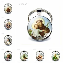 St Anthony Keychain Saint Keyring Love Medal Christian Gifts Religious Cabochon Religious Jewerly Key Chain Ring