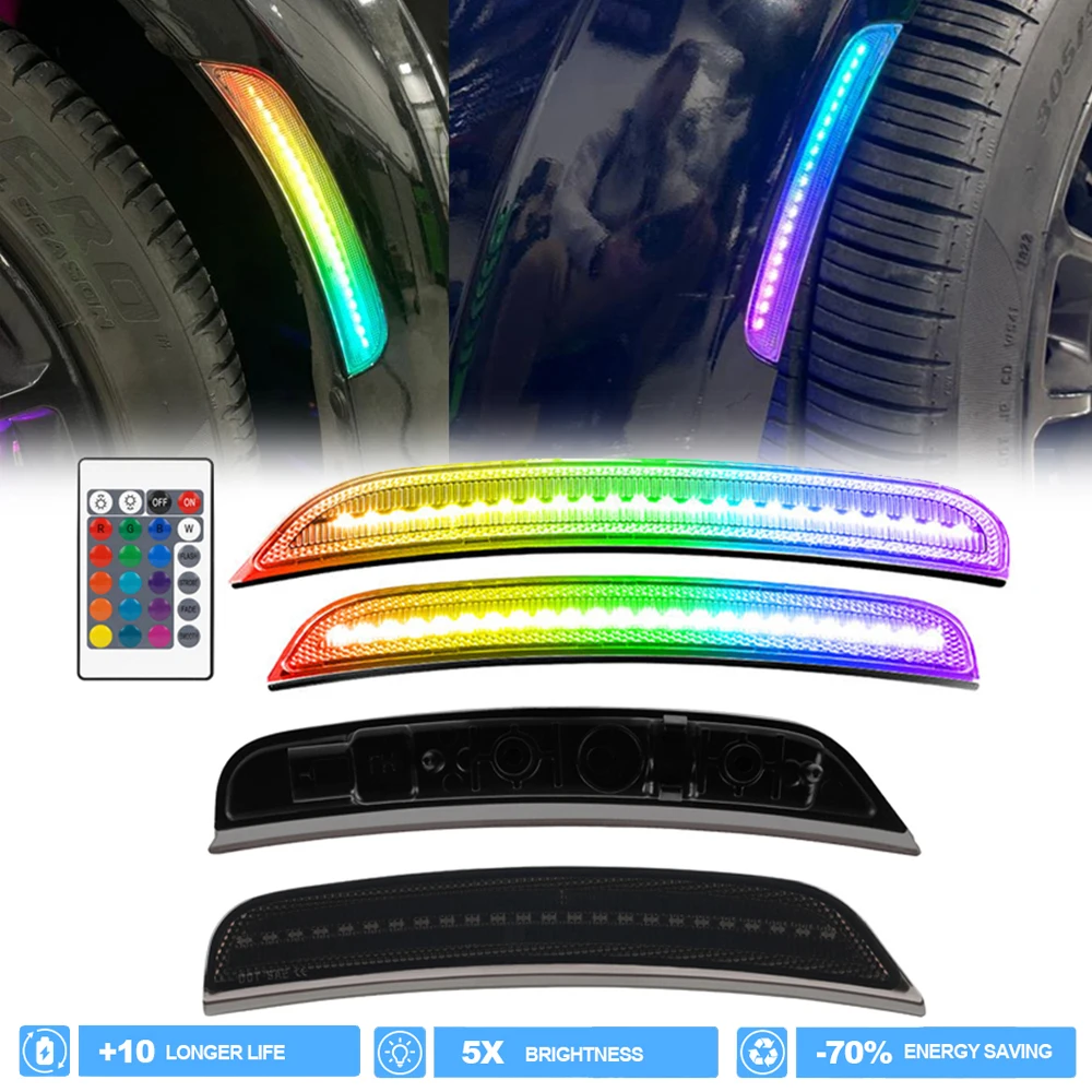 

4 шт. разноцветные светодиодные габаритные огни (маркеры) для передних и задних крыльев Dodge Charger 2015-2023, указатели поворота, прожекторы, стояночные фонари