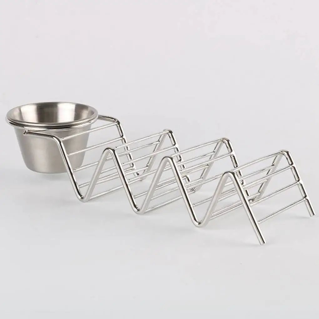 

Держатель для тако-торсквиль из нержавеющей стали, ресторанная полка для блинов, волнообразная стойка для демонстрации еды в ресторане с миской для соуса