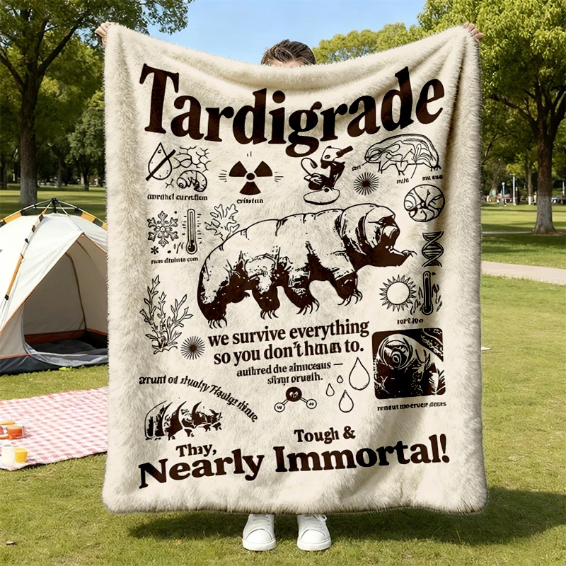 Vintage Tardigrade Flannel Blanket, Water Bear Biology Flannel Throw
