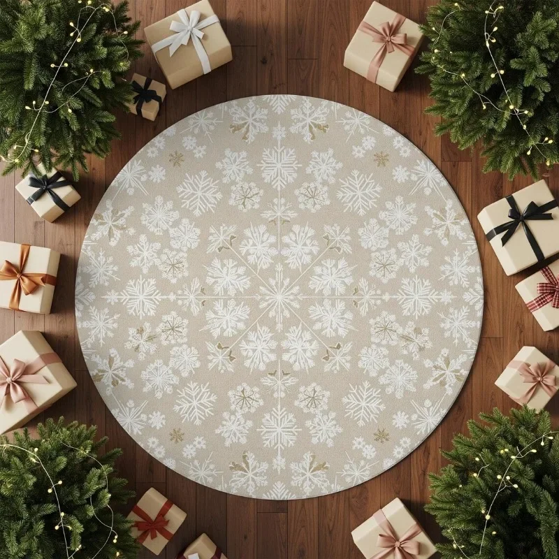 Round Rug, Snowy Cabin Holiday Floor Mat for Living Room, Festive Home Decor, Cozy Christmas Vibes