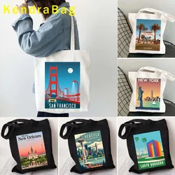 American City Poster Totes Bags Miami Las Vegas Orlando Pittsburgh San Diego New Orleans Seattle Santa Barbara Portland borse