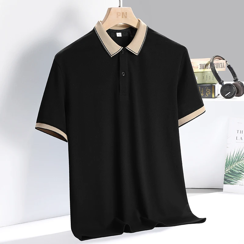 Korea Style Solid 2024 Brand Fashion Polo Shirts Short Sleeve Men\'s Black White Summer Cotton Breathable Tops Tee Oversize 4XL