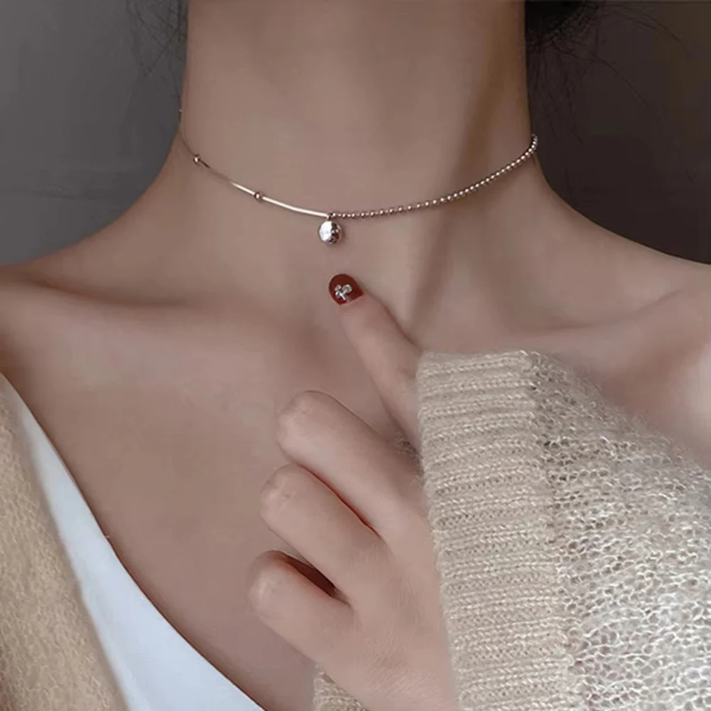 925 فضة المختنق طوق القلائد القصيرة جولة المختنق سلسلة الترقوة محظوظ قلادة المرأة غرامة مجوهرات اكسسوارات