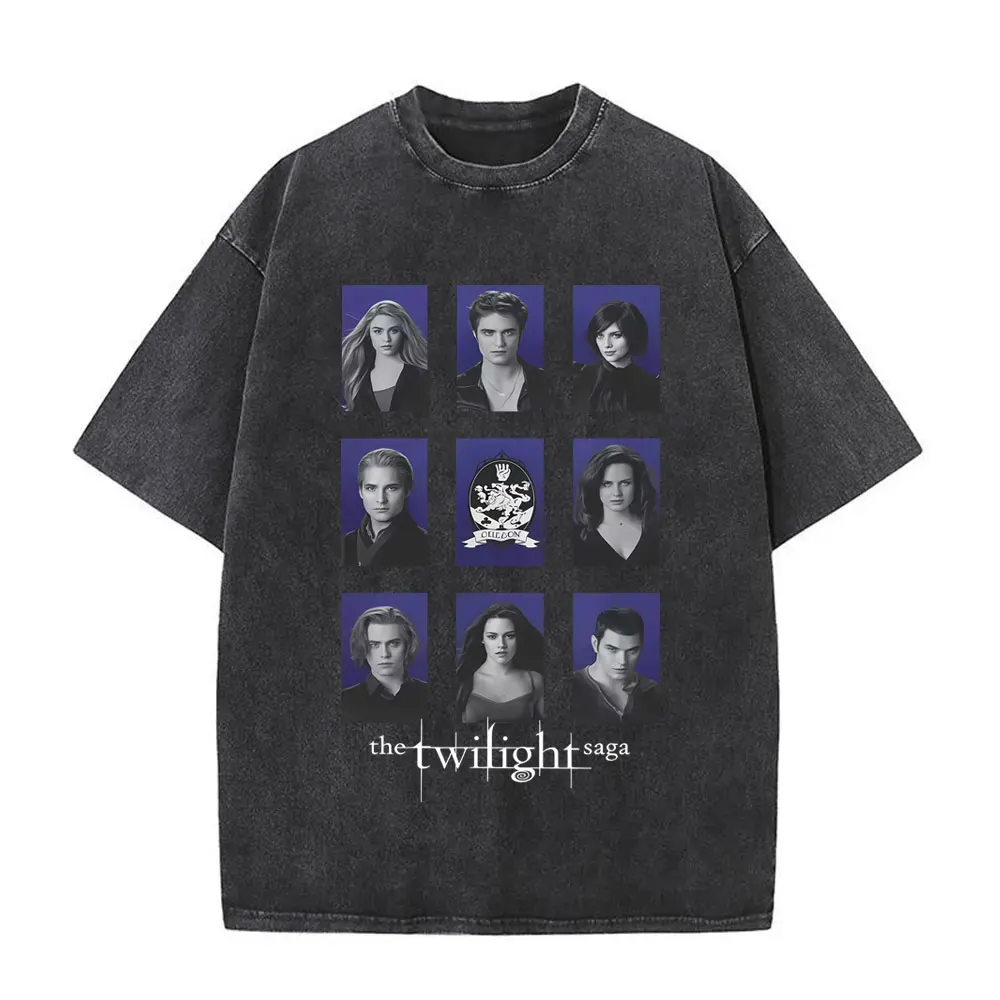 Twilight Saga Vampire Robert Pattinson Edward Cullen and Bella Jacob Black Washed Vintage T-shirts Men Casual Oversized T Shirts