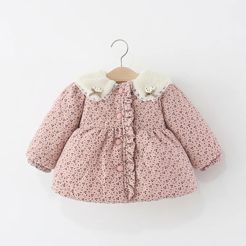 

Autumn Winter Girls Padded Jacket Warm Coat Print Tops Comfortable Peter Pan Collar Jacket Kids Clothes New Fashion Korean Style