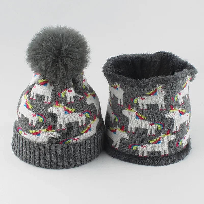 Miniso 秋と冬の子供用リトルポニー帽子スカーフセット幼児と子供ぬいぐるみ帽子冬暖かいウール帽子