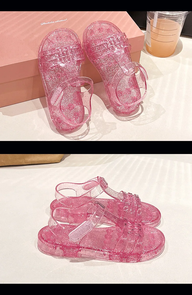 2026 Neue Mädchen Glitzer-Jelly-PVC-Sandalen für Kleinkinder mit Schnallenverschluss, Retro-Geflecht und Cut-Outs, Sommer-Strandschuhe – Detail 35