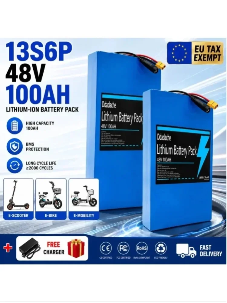 2026 18650 Akkupack 13S6P Lithium-Akkupack 48V 100Ah 2000W Citycoco Roller-Akkus mit integriertem 50A BMS und anpassbarem Stecker