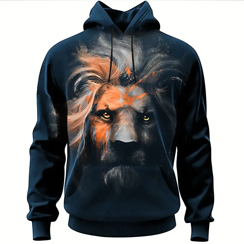 Funny 3D Lion Print Sweatshirts For Men ​Autumn Oversized Hoodie Hip Hop Trend Harajuku Y2k Clothing Fashion Male Hooded Shirt