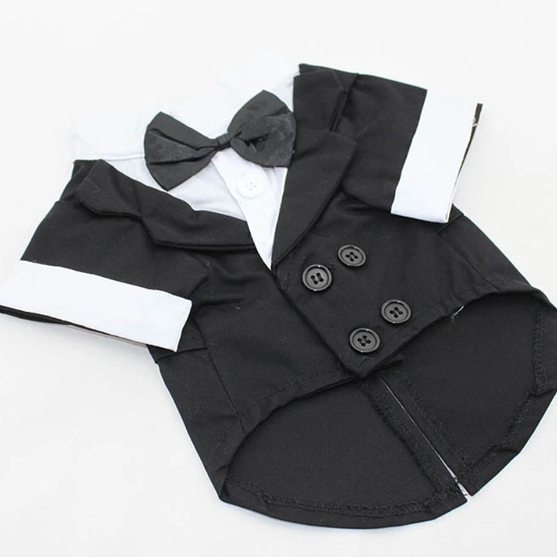 Dog Shirt Puppy Clothes, Pet Wedding Suit Formal Tuxedo with Black Bow Tie, Dog Outfit for Small Dogs Cats, Dog Wedding Attire