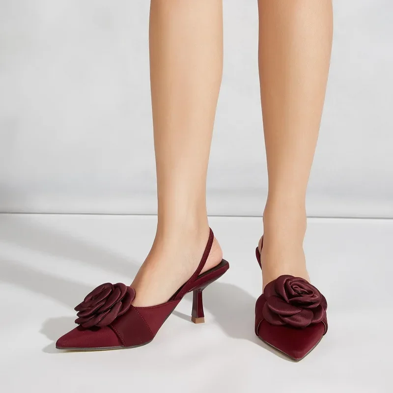 Burgundy Satin Flower Design High-heeled Sandals Women Fashion Pointed Toe Slingback Dress Shoes Elegant Wedding Bridal Shoes - AliExpress 322 Burgundy Satin Flower Design High-heeled Sandals Women Fashion Pointed Toe Slingback Dress Shoes Elegant Wedding Bridal Shoes - AliExpress 322