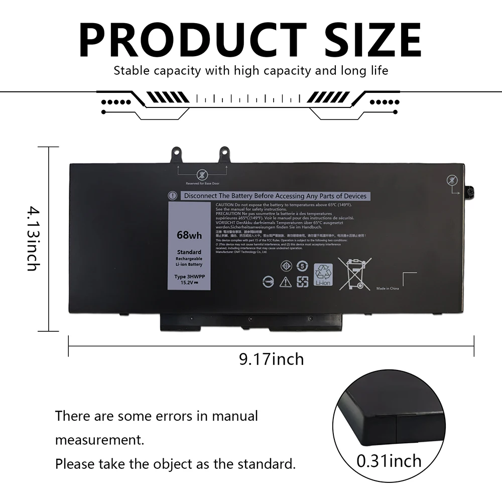 3HWPP Laptop Battery For Dell Latitude 5401 5410 5411 5501 Precision 3541 3551 Precision 3541 3550 3551 1VY7F N2NLL P80F003