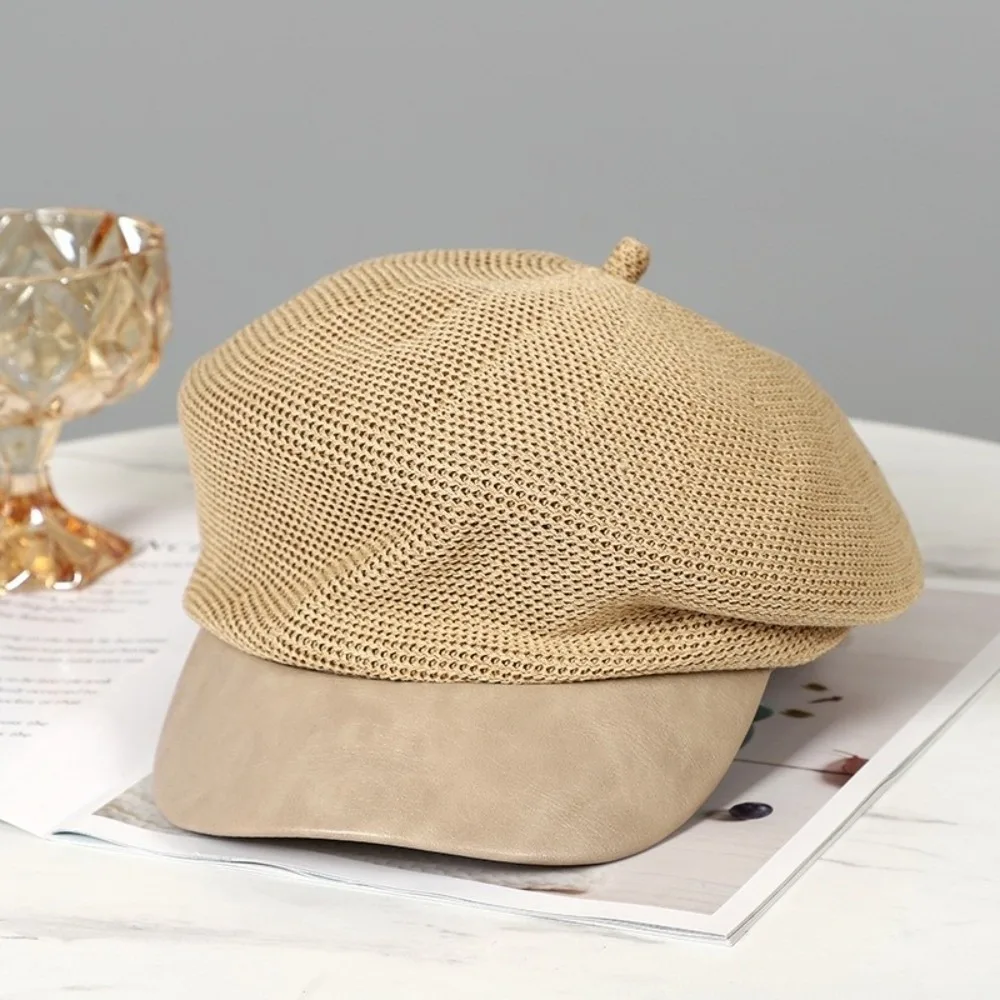 

Casual Korean Hollow Knitted Beret Thin Y2k Painter Berets Breathable Versatile Beanie Cap Girls