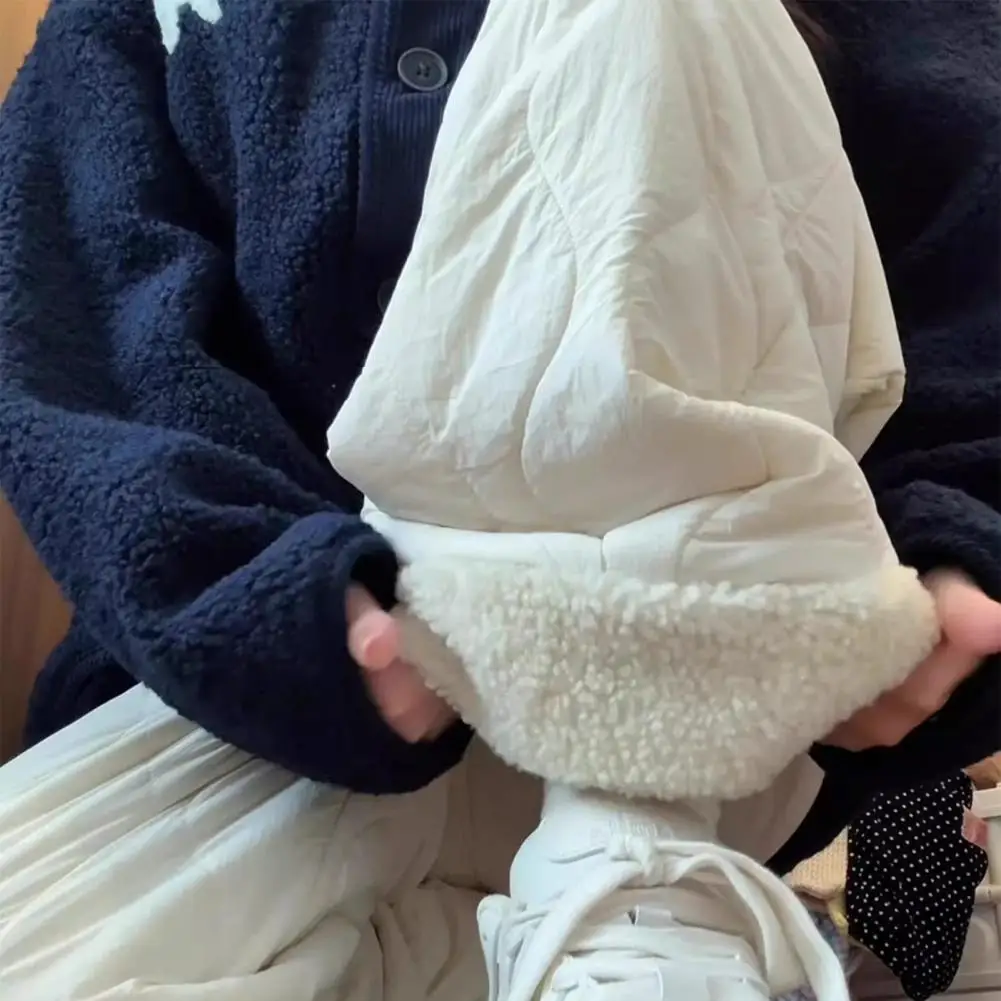 겨울 여성용 플러시 안감 코튼 팬츠 하이웨이스트 엘라스틱 와이드 레그 바지