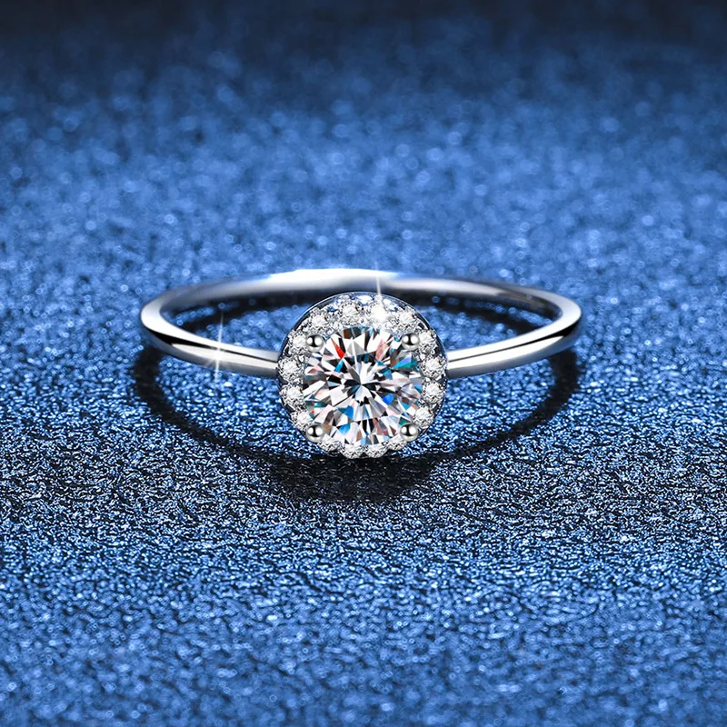 LioraGem Round-cut Moissanite Ring, Thimble-Style Engagement Ring with Moissanite Bud Design Platinum PT950 Stamp