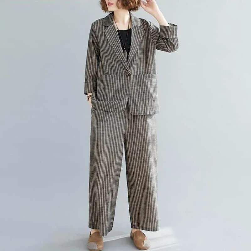 Pantalons costumes pour femmes col Polo costume vestes et pantalons à jambes droites ensemble deux pièces pour femmes ample haute rue femmes vêtements