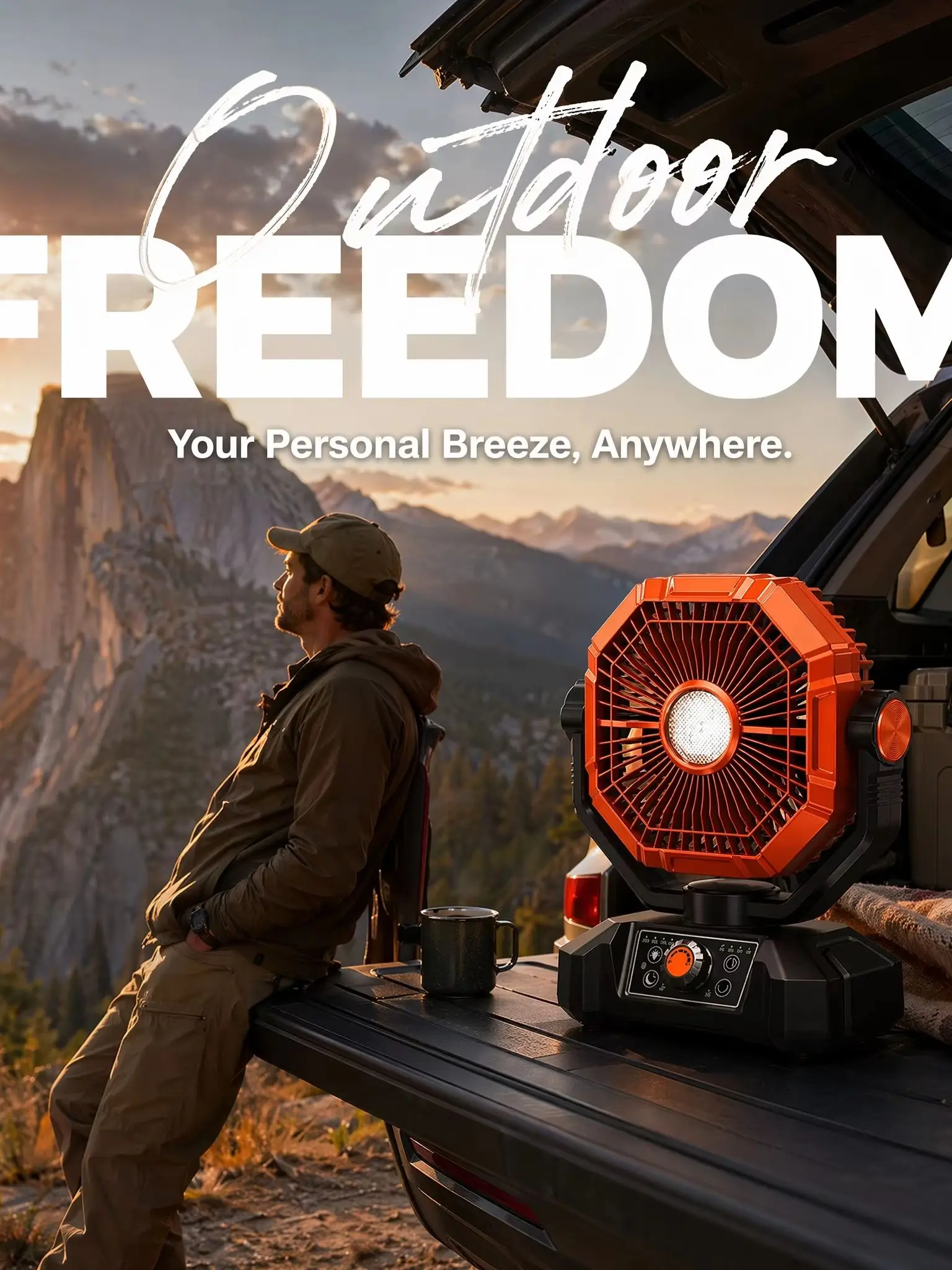 coldSky 20000mAh Camping-Ventilator mit 4 LED-Leuchten und Fernbedienung, 8-stufig einstellbarer, wiederaufladbarer Outdoor-Ventilator für Zelt und Angeln