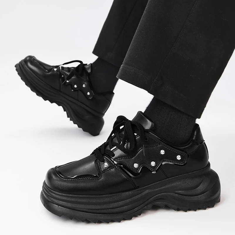 New Platform Increased Sneakers Shoes For Men Fashion Platform Trend Versatile Casual Shoes For Men's Black Autumn Leather Shoes
