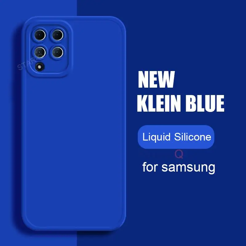 Camera Protection Square Liquid Silicone Case For Samsung Galaxy A12 A22 4G 5G A22S 2020 M33 M53 Klein Blue Matte Cover A 12 22