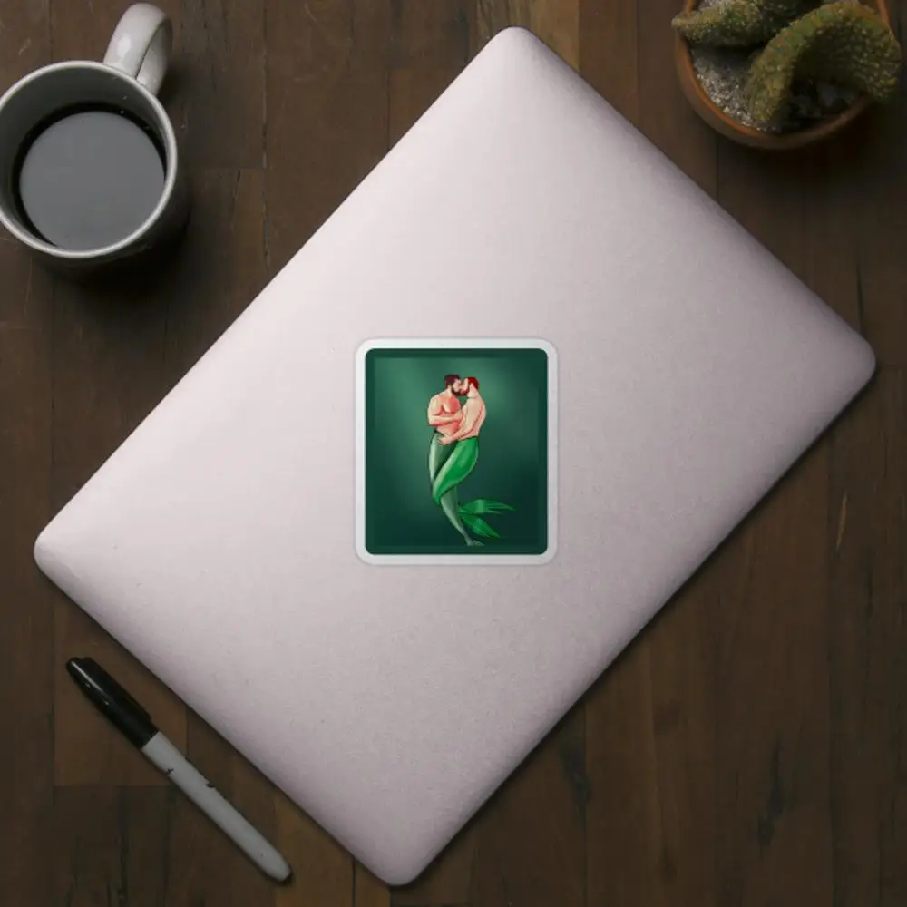 Merman'S Kiss Sticker for Laptop Decor Bedroom Car Cute Cartoon Art Fashionable Public Suitcase