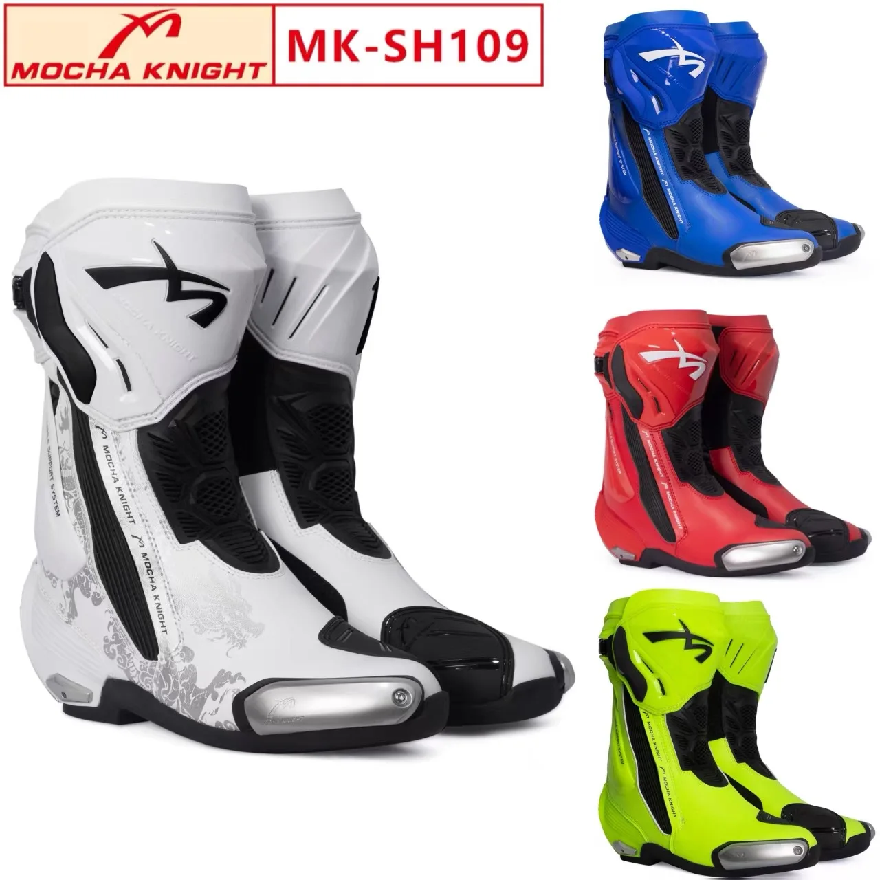 New MOCHA KNIGHT Motorcycle Track Boots CE Certification Professional Racing Off-road Botas Men Women BENKIA Supertech Boots