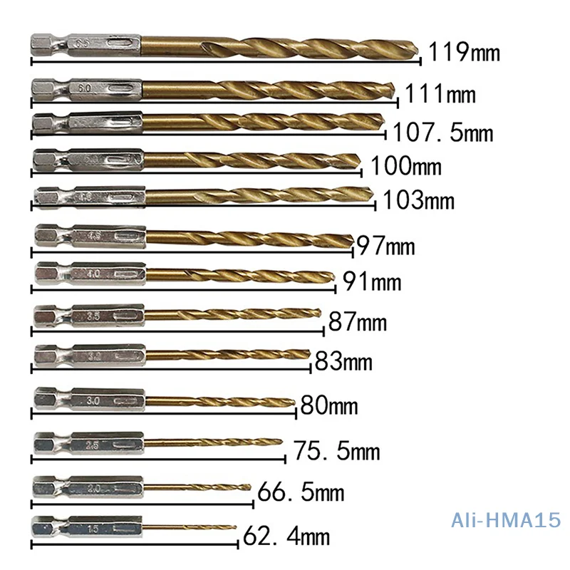 13Pcs 1/4 Hex Shank 1.5-6.5mm Drill Bits HSS High Speed Steel Drill Bit Set Tool New