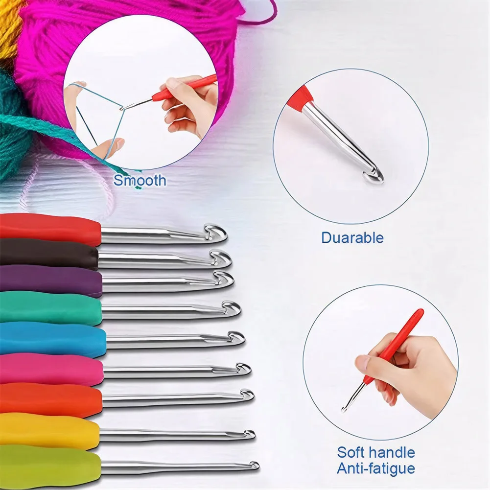 67Pcs Crochet Hooks Kit with Case Crochet Yarn Set Colorful Crochet Needles Weave Yarn Kit Ergonomic Handle for Crochet Lovers