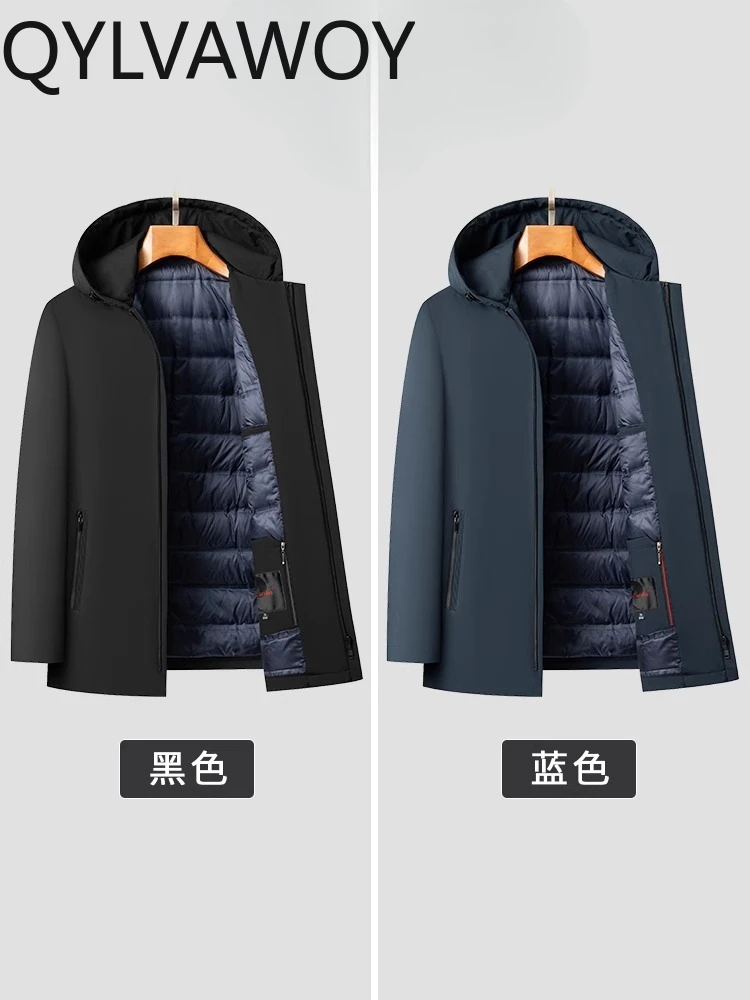 QYLVAWOY 100% Polyester Dad's Outfit Men's Hooded Down Jacket Autumn Winter Lightweight Outerwear Top doudoune пуховик LJ2529