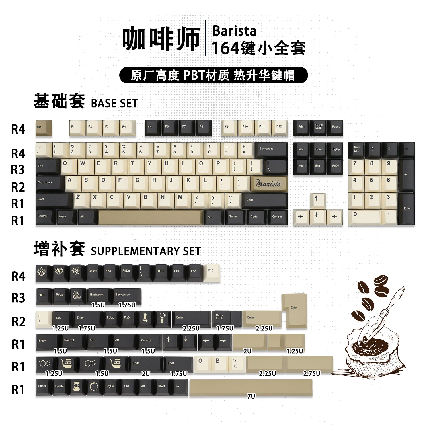 Cherry profile 164 keys Milkyway Barista PBT Keycap set Dyesub print for  980 108 84 80 keyboards