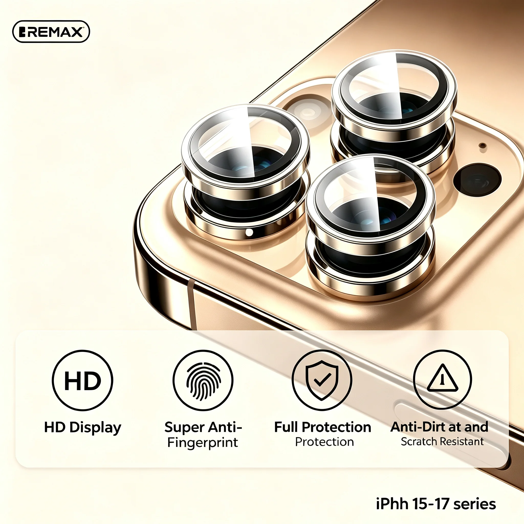 

REMAX Aluminum Glass Camera Lens Protector AR 98% Transparency For iPh 15-17