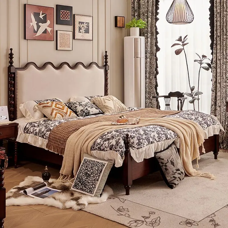 

French antique master bedroom all solid wood bed American retro cream wind double bed Superior bedroom bed