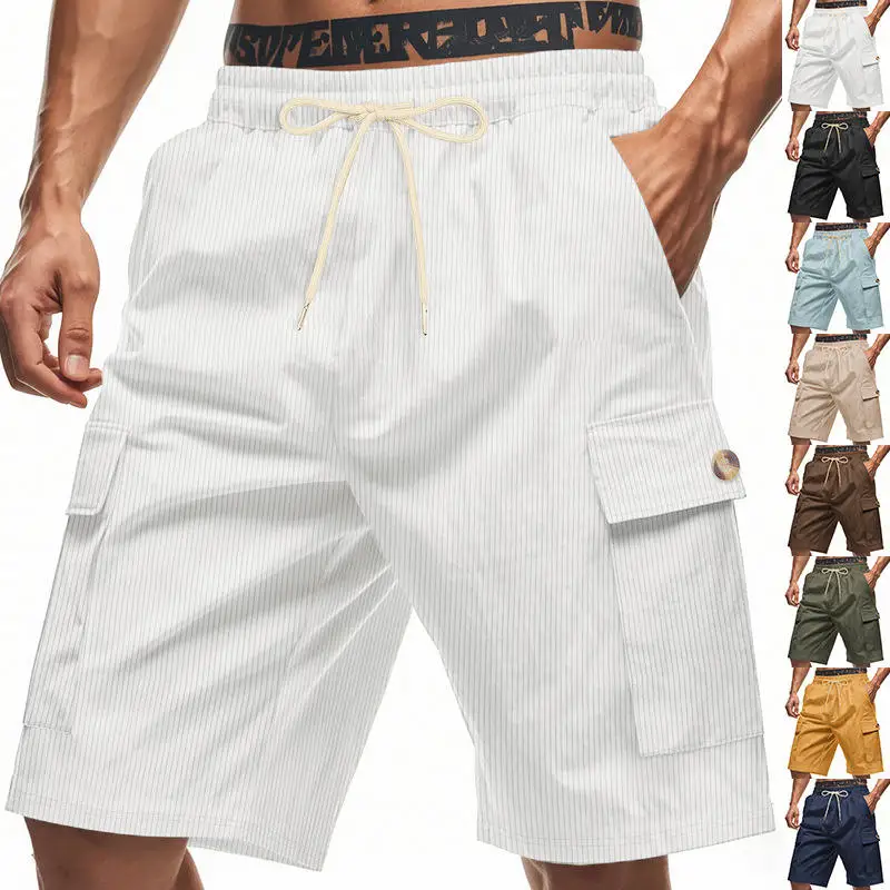 

Men's Summer Corduroy Short Pants Five-Quarter Length Loose Fit Workwear Belted Casual Shorts mid Stretch Fabric Sport Style