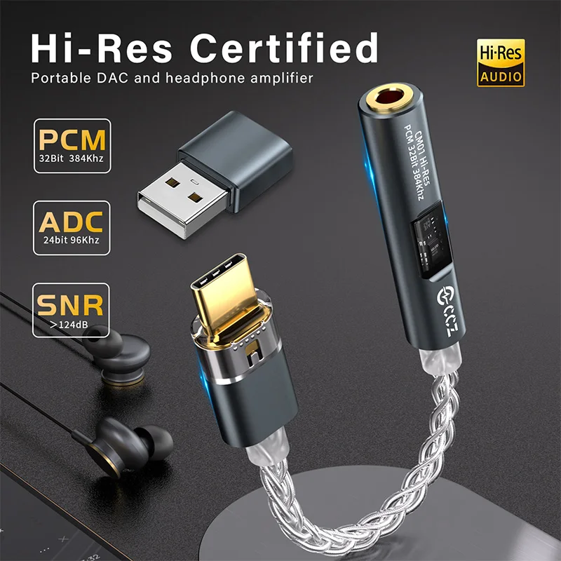 CCZ CM01 USD C to 3.5mm Audio Adapter 8 core Single Crystal Copper