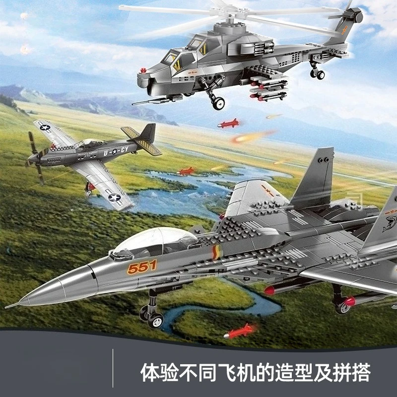 Technical P-51 AH-64 APACHEs Nighthawk Attack Aircraft Building Blocks Military Stealth carrier based Fighter Bricks Toys