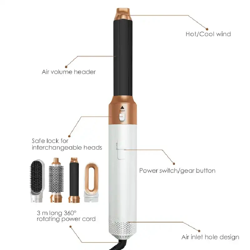 Sèche-cheveux électrique 5 en 1 avec diffuseur, brosse à air chaud multifonctionnelle, bigoudis, peigne à air chaud, invité professionnel