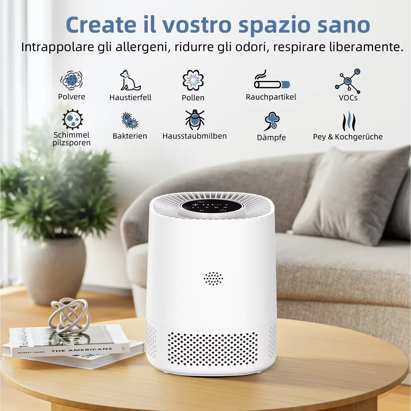 Indoor Smart Air Purifier 3-stage Filtration, Ionization Technology and PM2.5 Detection, Effectively Detect & Remove Air Harm